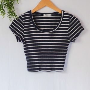 Acemi Navy Striped Cropped T-Shirt